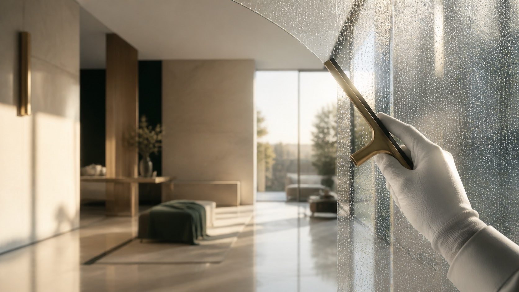 Glass being finished with a squeegee